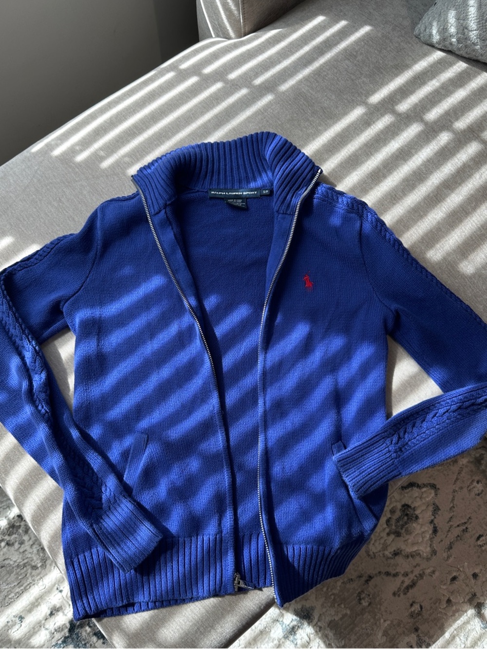 Ralph Lauren Sport Women’s Small Cobalt Blue Zip-Up Cotton Sweater